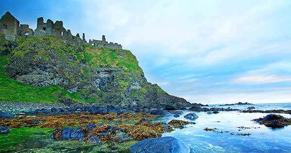 Dramatic ruined clifftop castle at Dunluce